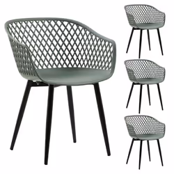 Lot de 4 chaises de salle à manger ou cuisine MADEIRA en plastique vert de gris