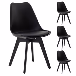 Lot de 4 chaises de salle à manger ROUEN chaises de cuisine en plastique noir avec coussin dassise