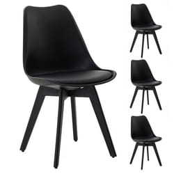 Lot de 4 chaises de salle à manger ROUEN chaises de cuisine en plastique noir avec coussin dassise