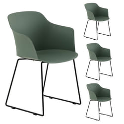 Lot de 4 chaises de jardin FORO fauteuil dextérieur en plastique vert résistant aux UV et pieds en métal noir