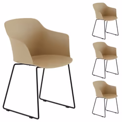 Lot de 4 chaises de jardin FORO fauteuil dextérieur en plastique beige résistant aux UV et pieds en métal noir