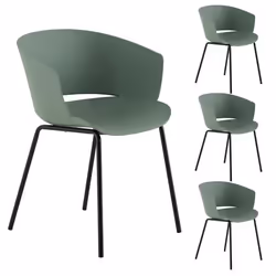 Lot de 4 chaises de jardin NIVEL fauteuil dextérieur en plastique vert résistant aux UV et pieds en métal noir