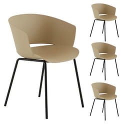 Lot de 4 chaises de jardin NIVEL fauteuil dextérieur en plastique beige résistant aux UV et pieds en métal noir