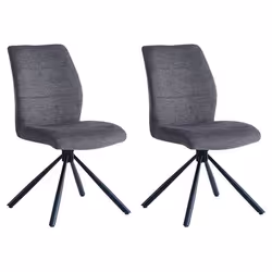 Lot de 2 chaises de salle à manger TAURUS en tissu gris avec assise rembourrée et rotative à 360° et pieds en métal