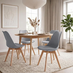 Lot de 4 chaises de salle à manger ABBY style scandinave gris clair design nordique piètement bois massif siège coque rembourré