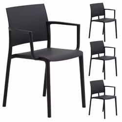 Lot de 4 chaises de jardin TERRA noir pour extérieur et terrasse avec protection résitance aux UV