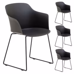 Lot de 4 chaises de jardin FORO fauteuil dextérieur en plastique blanc résistant aux UV et pieds en métal noir