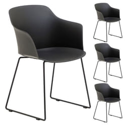 Lot de 4 chaises de jardin FORO fauteuil dextérieur en plastique blanc résistant aux UV et pieds en métal noir