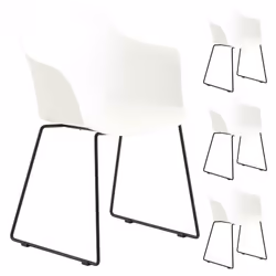 Lot de 4 chaises de jardin FORO fauteuil dextérieur en plastique blanc résistant aux UV et pieds en métal noir