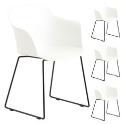 Lot de 4 chaises de jardin FORO fauteuil dextérieur en plastique blanc résistant aux UV et pieds en métal noir