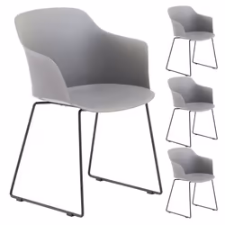 Lot de 4 chaises de jardin FORO fauteuil dextérieur en plastique gris résistant aux UV et pieds en métal noir