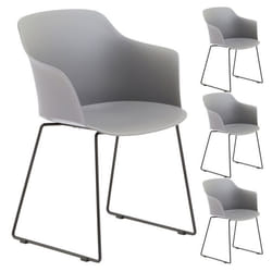 Lot de 4 chaises de jardin FORO fauteuil dextérieur en plastique gris résistant aux UV et pieds en métal noir