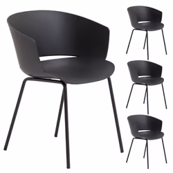 Lot de 4 chaises de jardin NIVEL fauteuil dextérieur en plastique noir résistant aux UV et pieds en métal noir