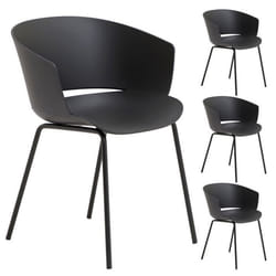 Lot de 4 chaises de jardin NIVEL fauteuil dextérieur en plastique noir résistant aux UV et pieds en métal noir