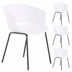 Lot de 4 chaises de jardin NIVEL fauteuil dextérieur en plastique blanc résistant aux UV et pieds en métal noir