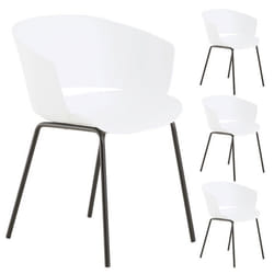 Lot de 4 chaises de jardin NIVEL fauteuil dextérieur en plastique blanc résistant aux UV et pieds en métal noir