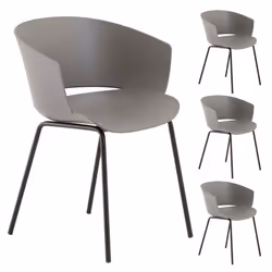 Lot de 4 chaises de jardin NIVEL fauteuil dextérieur en plastique gris résistant aux UV et pieds en métal noir