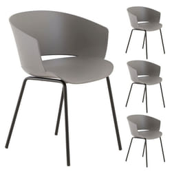 Lot de 4 chaises de jardin NIVEL fauteuil dextérieur en plastique gris résistant aux UV et pieds en métal noir