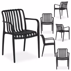 Lot de 6 Chaises de jardin Tulipano noir empilables 55 x 82 x 59 cm résistantes aux intempéries et aux UV