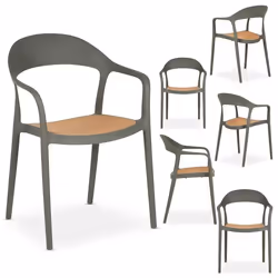 Lot de 6 Chaises de jardin LAVANDA gris empilables 53 x 56 x 81 cm résistantes aux intempéries et aux UV