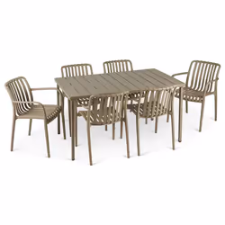 Ensemble table et chaises de jardin TULIPANO 6 personnes Coloris champagne chaises empilables résistantes aux UV