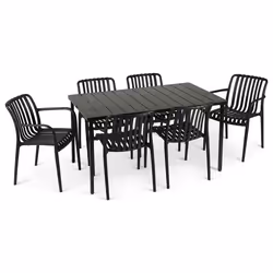 Ensemble table et chaises de jardin TULIPANO 6 personnes coloris noir chaises empilables résistantes aux UV