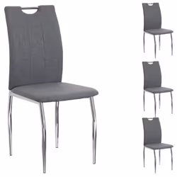 Lot de 4 chaises de salle à manger APOLLO piètement en métal chromé revêtement en tissu gris