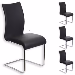 Lot de 4 chaises de salle à manger ALADINO piètement chromé revêtement synthétique noir