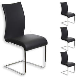Lot de 4 chaises de salle à manger ALADINO piètement chromé revêtement synthétique noir
