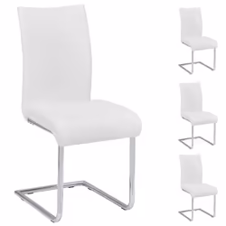 Lot de 4 chaises de salle à manger ALADINO piètement chromé revêtement synthétique blanc