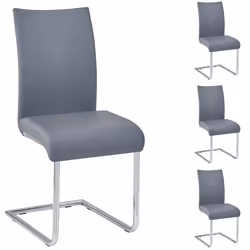 Lot de 4 chaises de salle à manger ALADINO piètement chromé revêtement synthétique gris