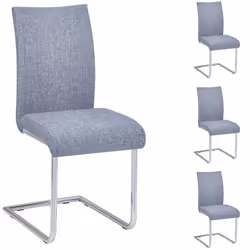 Lot de 4 chaises de salle à manger ou de cuisine ALADINO design moderne et piétement en métal chromé revêtement en tissu gris