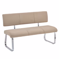 Banc design VILAS siège avec 3 places banquette au piètement chromé et dossier au revêtement en tissu beige