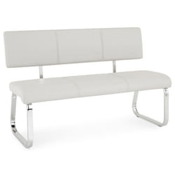 Banc design VILAS siège avec 3 places banquette au piètement chromé et dossier au revêtement synthétique gris clair