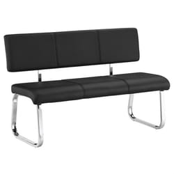 Banc design VILAS siège avec 3 places banquette au piètement chromé et dossier au revêtement synthétique noir