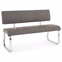 Banc design VILAS siège avec 3 places banquette au piètement chromé et dossier au revêtement synthétique gris