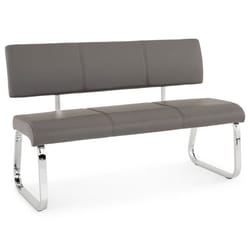 Banc design VILAS siège avec 3 places banquette au piètement chromé et dossier au revêtement synthétique gris