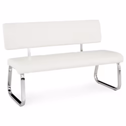 Banc design VILAS siège avec 3 places banquette au piètement chromé et dossier au revêtement synthétique blanc