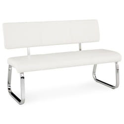 Banc design VILAS siège avec 3 places banquette au piètement chromé et dossier au revêtement synthétique blanc