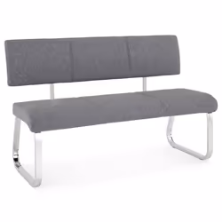 Banc design VILAS siège avec 3 places banquette au piètement chromé et dossier au revêtement en tissu gris