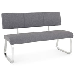Banc design VILAS siège avec 3 places banquette au piètement chromé et dossier au revêtement en tissu gris