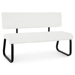 Banc de salle à manger MATESE L 135 cm en velours côtelé blanc avec dossier structure métal 3 places assise rembourrée
