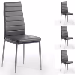 Lot de 4 chaises de salle à manger NATHALIE piètement métallique couleur aluminium revêtement synthétique gris
