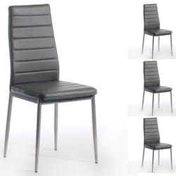 Lot de 4 chaises de salle à manger NATHALIE piètement métallique couleur aluminium revêtement synthétique gris