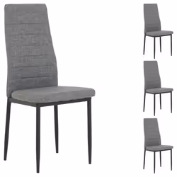 Lot de 4 chaises de salle à manger NATHALIE piètement métallique couleur noir et revêtement en tissu gris