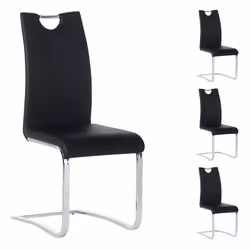 Lot de 4 chaises de salle à manger SABA avec poignée intégrée et piétement chromé revêtement en synthétique noir