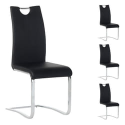 Lot de 4 chaises de salle à manger SABA avec poignée intégrée et piétement chromé revêtement en synthétique noir
