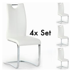 Lot de 4 chaises de salle à manger SABA avec poignée intégrée et piétement chromé revêtement en synthétique blanc