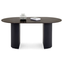 Table à manger LISANDRO L 160 cm pour 2 à 4 personnes Plateau en pierre gris foncé et pieds en métal style cannelé