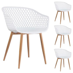 Lot de 4 chaises MADEIRA pour salle à manger ou cuisine au design retro avec accoudoirs coque plastique blanc et 4 pieds décor